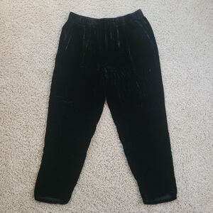 Eileen Fisher Pull On Stretch Black Velvet Straight Leg Pants L Silk